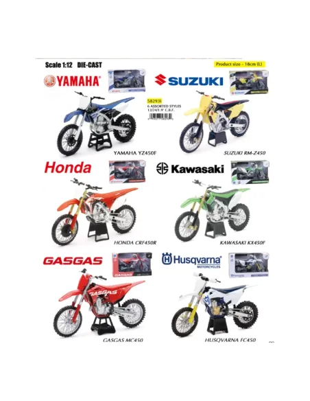 MODELLINO MOTO 1:12 DIECAST JAPAN DIRT BIKES (58293)