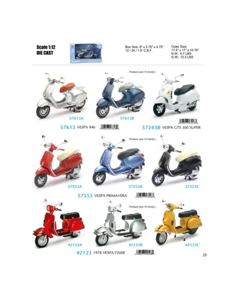 MODELLINO MOTO 1:12 DIECAST VESPA MODELS in ASSORTIMENTO (42143)