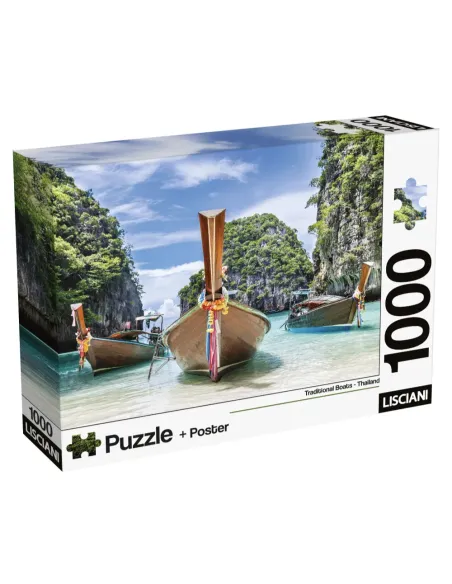 Puzzle 1000 pezzi Thailandia barche long-tail Lisciani Super Shine con poster 70x50 cm