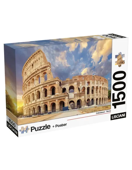 Puzzle 1500 pezzi Roma Colosseo al tramonto Lisciani Super Shine con poster
