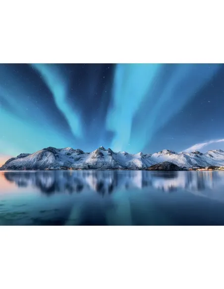 Puzzle 1500 pezzi Aurora Boreale sul fiordo innevato Lisciani Super Shine con poster