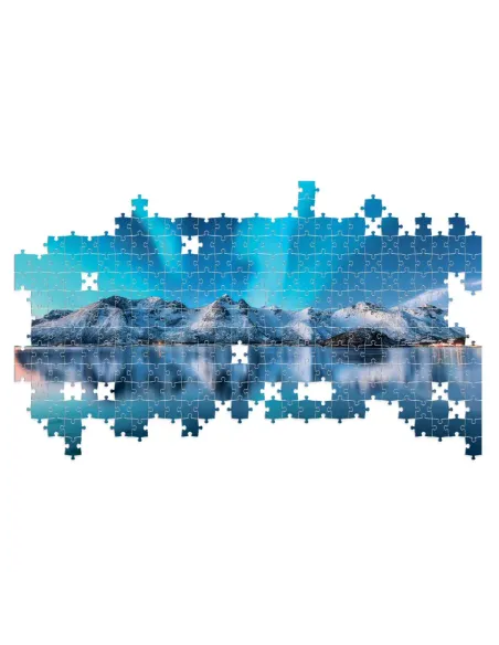 Puzzle 1500 pezzi Aurora Boreale sul fiordo innevato Lisciani Super Shine con poster
