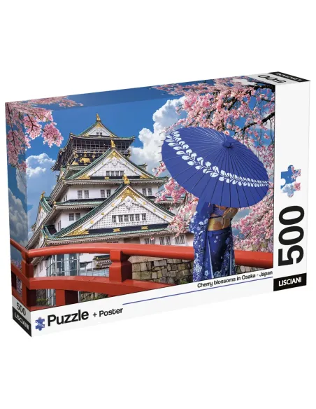 Puzzle 500 pezzi Giappone ciliegi in fiore a Osaka Lisciani Super Shine con poster
