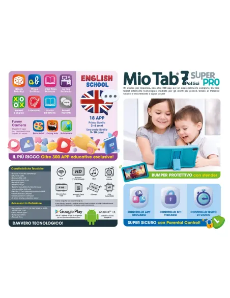 Mio Tab 7" Super Pro Lisciani tablet educativo per bambini Android 14 32 GB