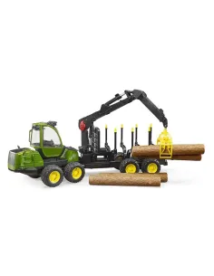 BRUDER TRATTORE FORESTALE JOHN DEERE 1210E CON 4 TRONCHI...