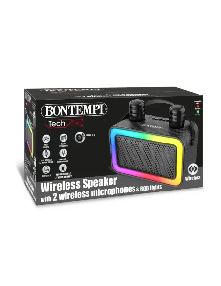 BONTEMPI CASSA WIRELESS CON 2 MICROFONI SENZA FILO E LUCI RGB (491045)