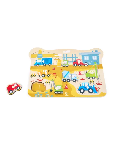 HAPE PUZZLE DEI VEICOLI IN LEGNO CON POMELLI (E1456)
