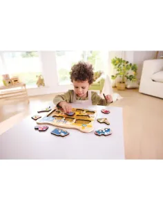 HAPE PUZZLE DEI VEICOLI IN LEGNO CON POMELLI (E1456) 2