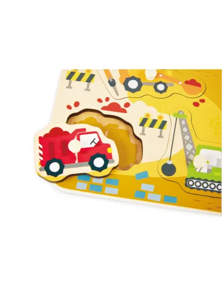 HAPE PUZZLE DEI VEICOLI IN LEGNO CON POMELLI (E1456)