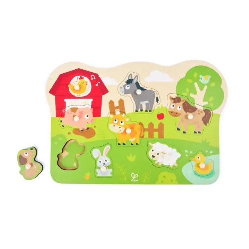 HAPE PUZZLE ANIMALI DELLA FATTORIA IN LEGNO CON...