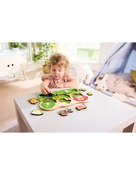 HAPE PUZZLE ANIMALI DELLA FATTORIA IN LEGNO CON POMELLI (E1458)