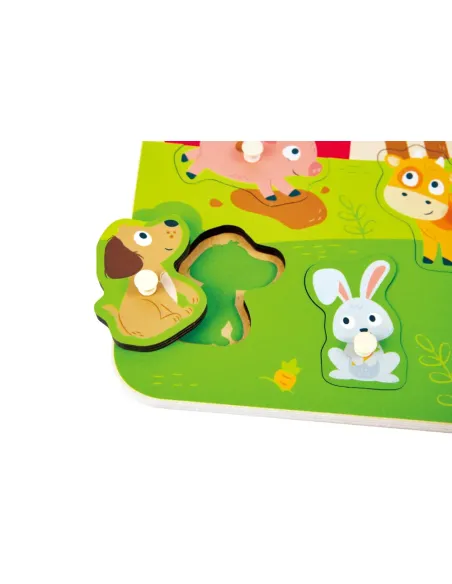 HAPE PUZZLE ANIMALI DELLA FATTORIA IN LEGNO CON POMELLI (E1458)