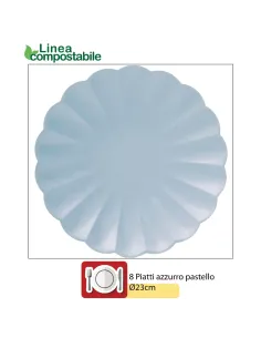 PIATTI CARTA COMPOSTABILE 23 CM AZZURRO PASTELLO 8 PEZZI... 2