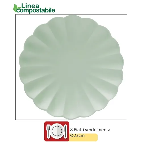 PIATTI CARTA COMPOSTABILE 23 CM VERDE MENTA 8...