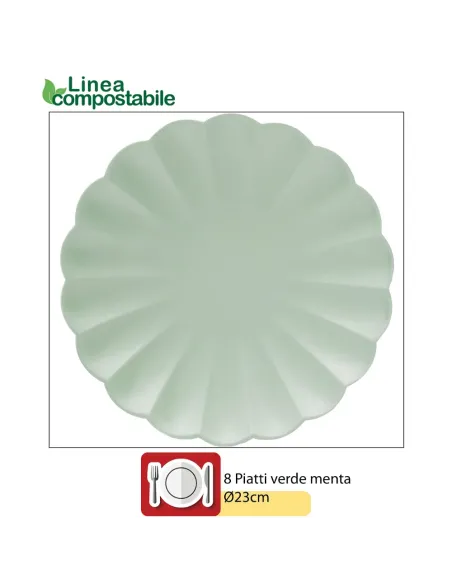 PIATTI CARTA COMPOSTABILE 23 CM VERDE MENTA 8 PEZZI (34731)