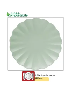 PIATTI CARTA COMPOSTABILE 20 CM VERDE MENTA 8 PEZZI (34739) 2
