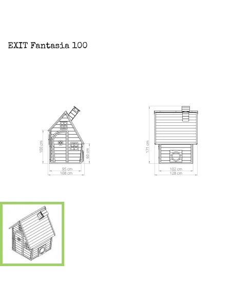 EXIT Casetta in legno "Fantasia 100"  - Verde Ingombro 128x108x171
