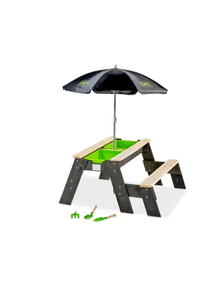 EXIT   Tavolo da pic-nic sabbia & acqua "Aksent"  (1 panca) con ombrellone ed attrezzi da giardinaggio