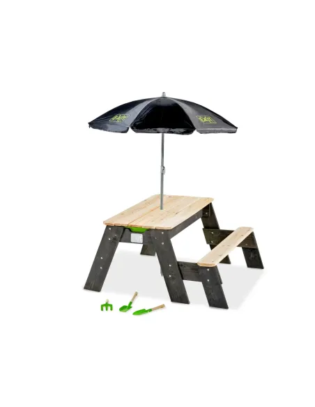EXIT   Tavolo da pic-nic sabbia & acqua "Aksent"  (1 panca) con ombrellone ed attrezzi da giardinaggio