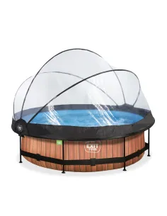 EXIT Piscina "Wood" ø300x76cm con pompa filtro e cupola -...