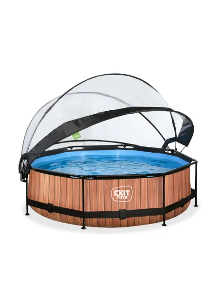 EXIT Wood pool ø300x76cm with dome and filter pump - brown Piscina con bordi Piscina rotonda 4383 L Marrone