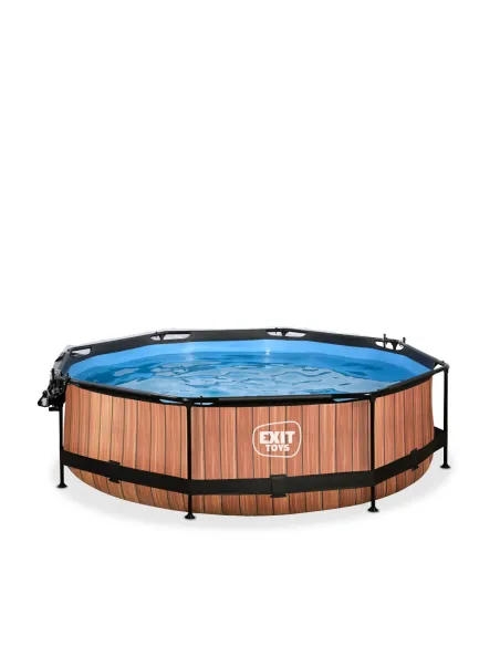 EXIT Wood pool ø300x76cm with dome and filter pump - brown Piscina con bordi Piscina rotonda 4383 L Marrone