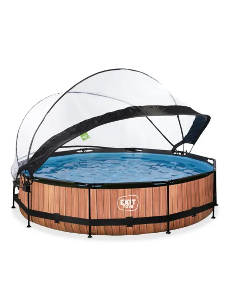 EXIT Wood pool ø360x76cm with dome and filter pump - brown Piscina con bordi Piscina rotonda 6125 L Marrone