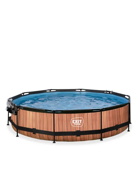EXIT Wood pool ø360x76cm with dome and filter pump - brown Piscina con bordi Piscina rotonda 6125 L Marrone
