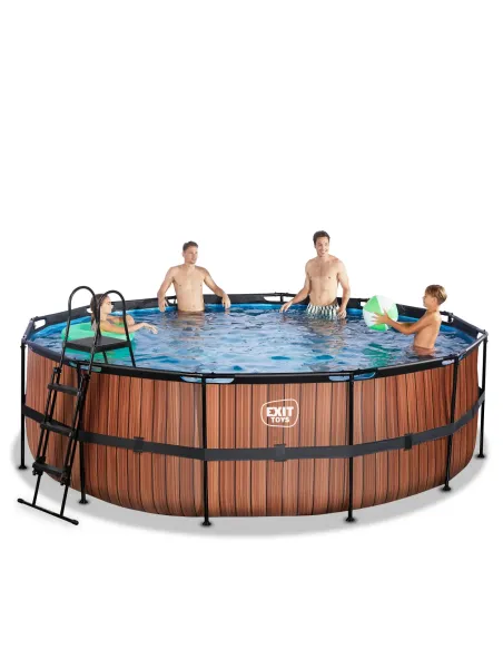 EXIT Piscina "Wood" ø450x122cm con pompa a filtro- Marrone