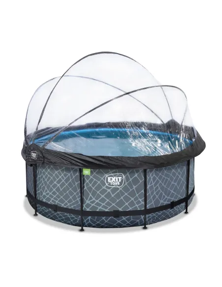 EXIT Piscina "Stone" ø360x122cm con filtro a sabbia e cupola - Grigia