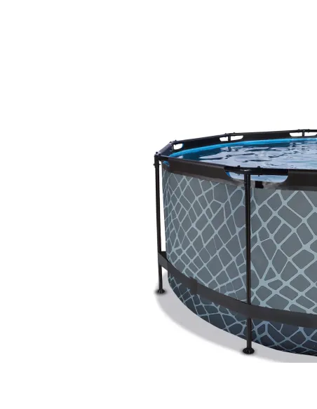 EXIT Piscina "Stone" ø360x122cm con filtro a sabbia e cupola - Grigia