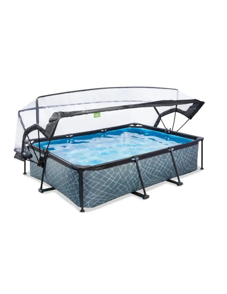 EXIT Pscina "Stone" 300x200x65cm con pompa a filtro e cupola - Grigia