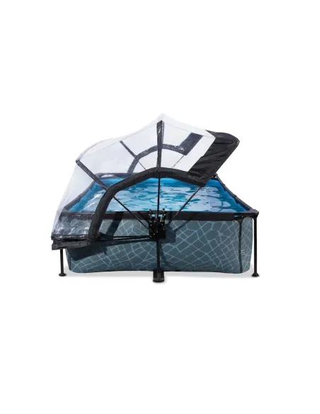 EXIT Pscina "Stone" 300x200x65cm con pompa a filtro e cupola - Grigia