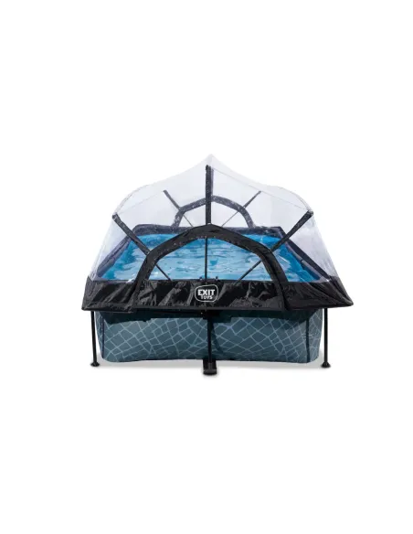 EXIT Stone pool 220x150x65cm with dome and filter pump - grey Piscina con bordi Piscina rettangolare 1800 L Grigio