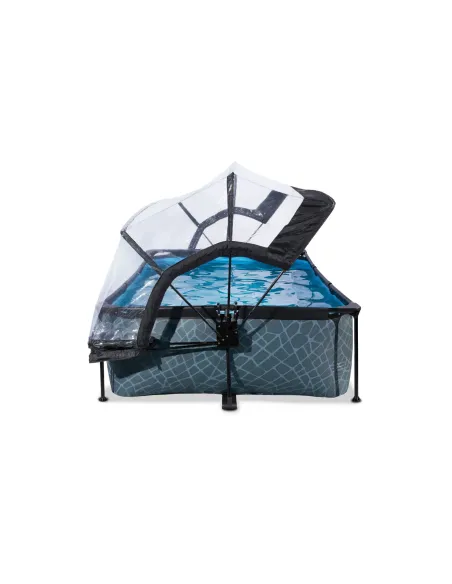 EXIT Stone pool 220x150x65cm with dome and filter pump - grey Piscina con bordi Piscina rettangolare 1800 L Grigio