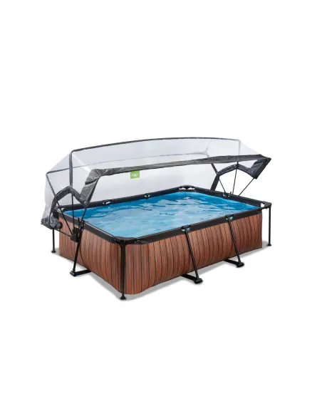 EXIT Wood pool 220x150x65cm with dome and filter pump - brown Piscina con bordi Piscina rettangolare 1800 L Grigio
