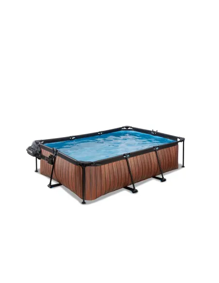 EXIT Wood pool 220x150x65cm with dome and filter pump - brown Piscina con bordi Piscina rettangolare 1800 L Grigio