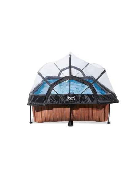 EXIT Wood pool 220x150x65cm with dome and filter pump - brown Piscina con bordi Piscina rettangolare 1800 L Grigio