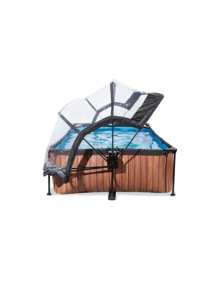 EXIT Wood pool 220x150x65cm with dome and filter pump - brown Piscina con bordi Piscina rettangolare 1800 L Grigio