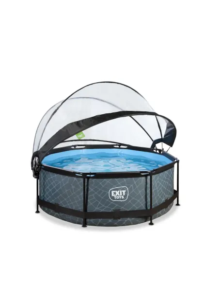 EXIT Piscina "Stone" ø244x76cm con pompa a filtro e cupola di protezione - Grigia