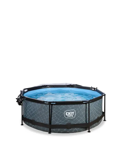 EXIT Piscina "Stone" ø244x76cm con pompa a filtro e cupola di protezione - Grigia