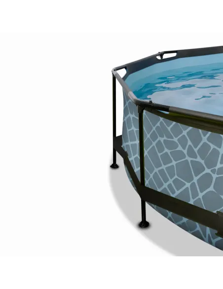 EXIT Piscina "Stone" ø244x76cm con pompa a filtro e cupola di protezione - Grigia