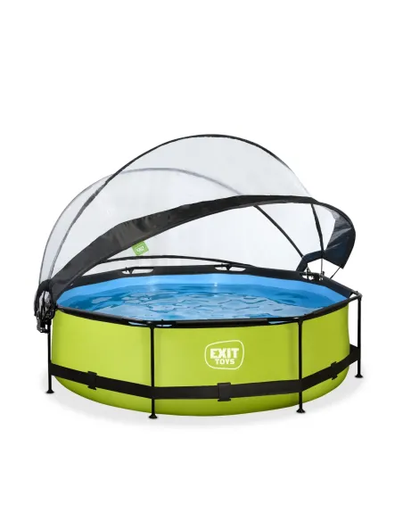 EXIT Piscina "Lime" ø300x76cm con pompa a filtro e cupola di protezione - Verde