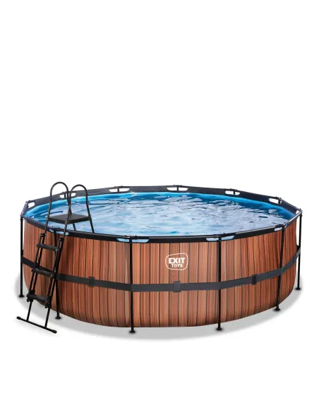 EXIT Piscina "Wood" ø427x122cm con pompa filtrante - Marrone