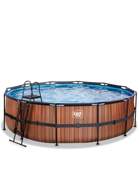 EXIT Piscina "Wood" ø488x122cm con pompa filtrante - Marrone