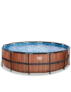 EXIT Piscina "Wood" ø488x122cm con pompa filtrante - Marrone 2