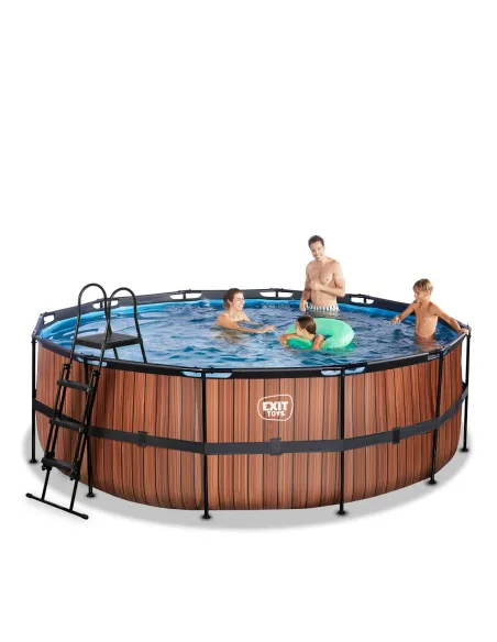 EXIT Piscina "Wood" ø488x122cm con pompa filtrante - Marrone