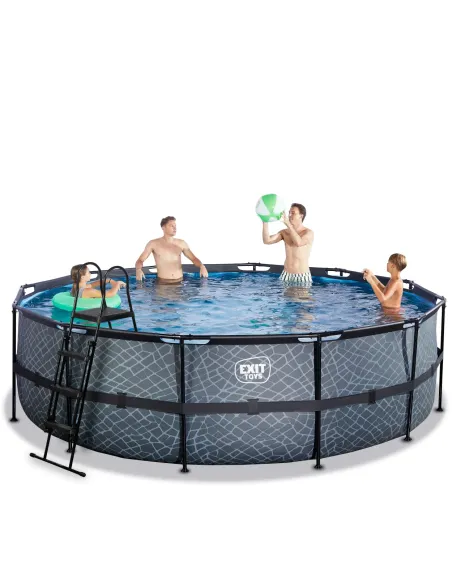 EXIT Stone pool ø488x122cm with sand filter pump - grey Piscina con bordi Piscina rotonda 19330 L Grigio