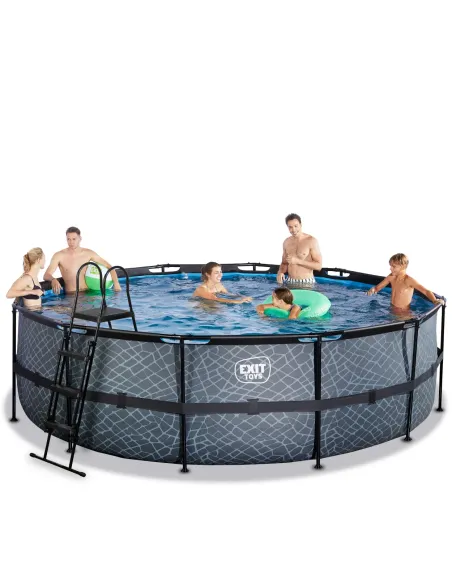 EXIT Stone pool ø488x122cm with sand filter pump - grey Piscina con bordi Piscina rotonda 19330 L Grigio
