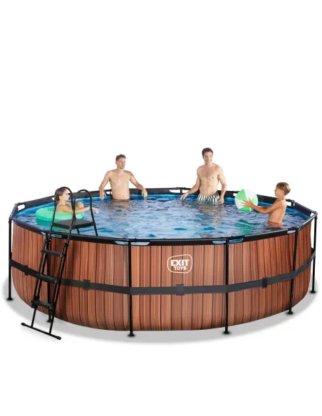 EXIT Wood pool ø488x122cm with sand filter pump - brown Piscina con bordi Piscina rotonda 19330 L Marrone